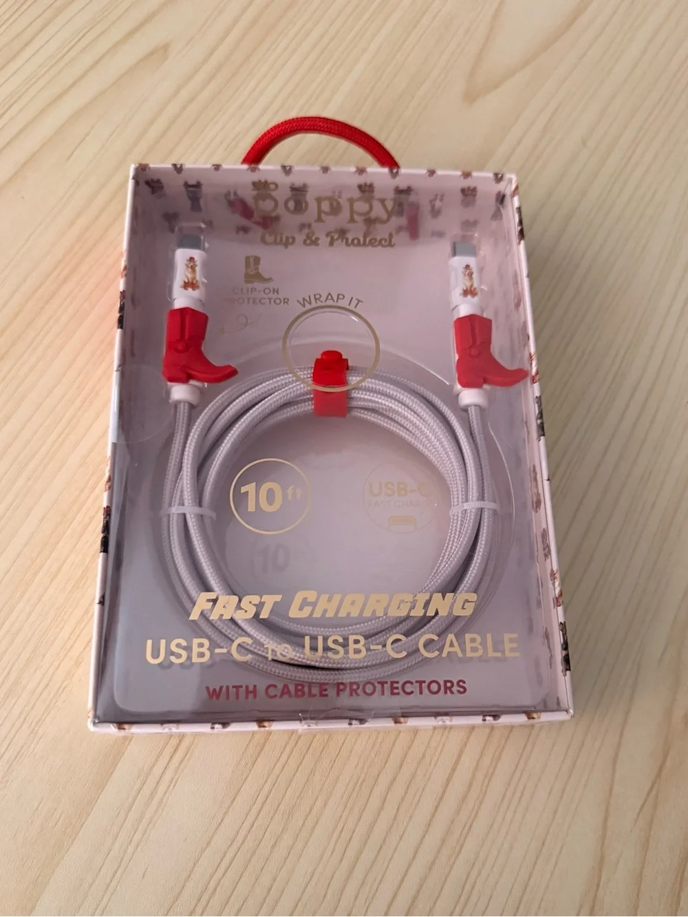XO Poppy Fast Charging 10ft USB-C‎ to USB-C Cowboy Boot Protecting Cable | NWT
